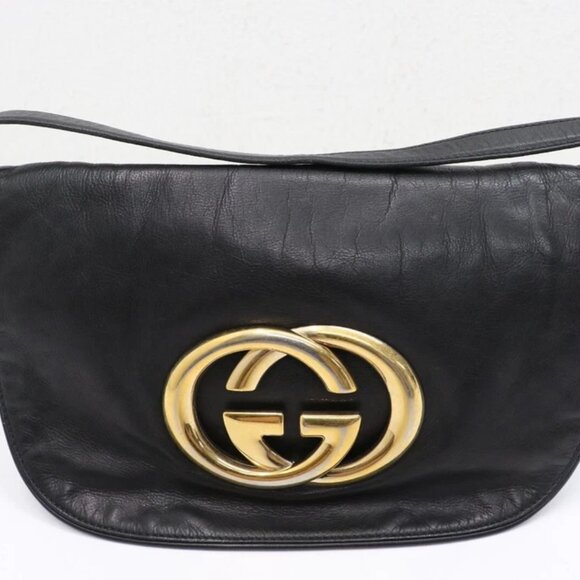 GUCCI Calfskin Small Britt Shoulder Bag Black 161727 - Picture 1 of 14